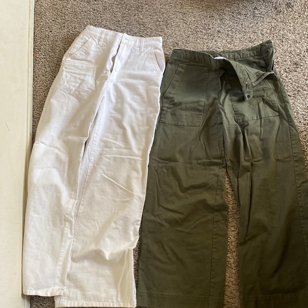 Two for one. White jeans cotton on brand. Green jeans brand less. Both brand new